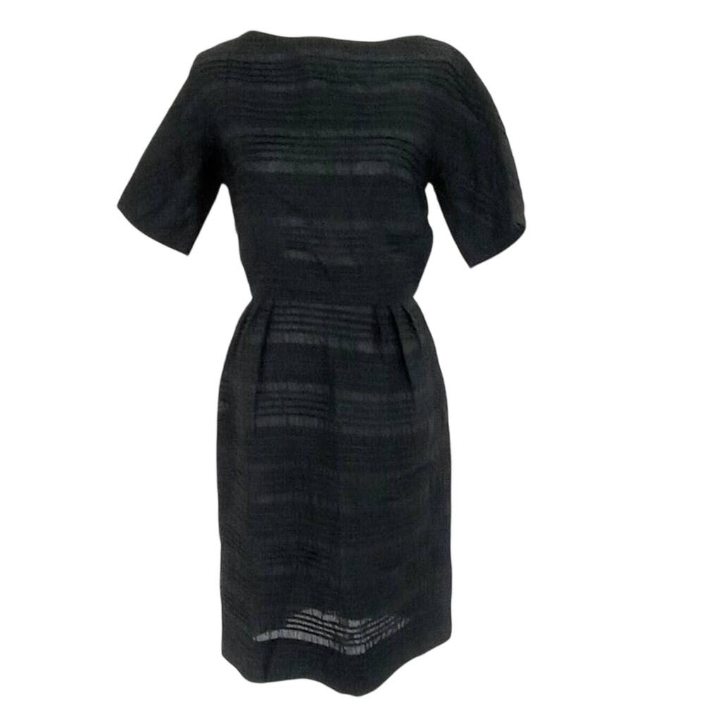 Vtg 50s L'Aiglon Black Striped Wiggle Dress Sheer MCM Cocktail S Union Made